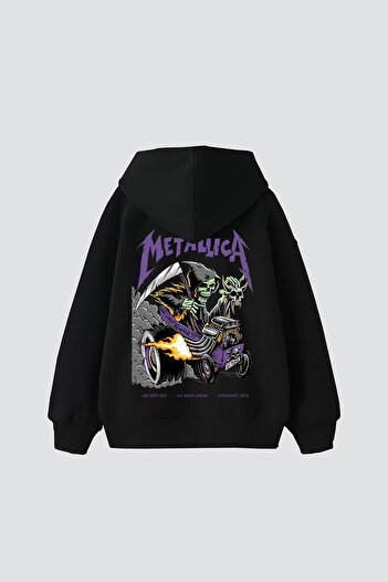 Sekizbiraltı Μπλουζάκι με κουκούλα με στάμπα Metallica Purple Back, μαύρο oversize