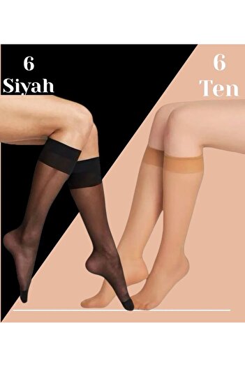 Müjde 6 Black 6 Skin Colored 12-Piece Knee Socks -