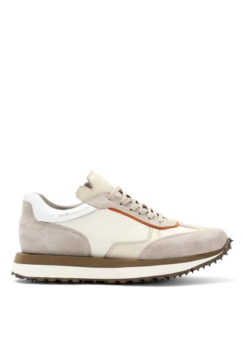 Celal Gültekin Ανδρικό δερμάτινο sneaker με χοντρή σόλα με κορδόνια σε μπεζ χρώμα