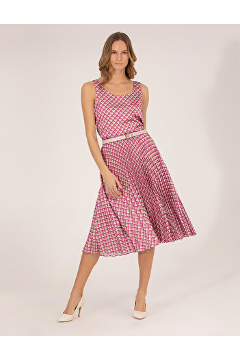 Pierre Cardin Pembe Desenli Pileli Midi Etek 50269324-VR023