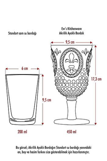 EWs Akrilik Bal 6 Lı Ayaklı Bardak & Su Meşrubat Kadeh Kahve Yanı Bardağı 450 ml ( Cam Değildir ).