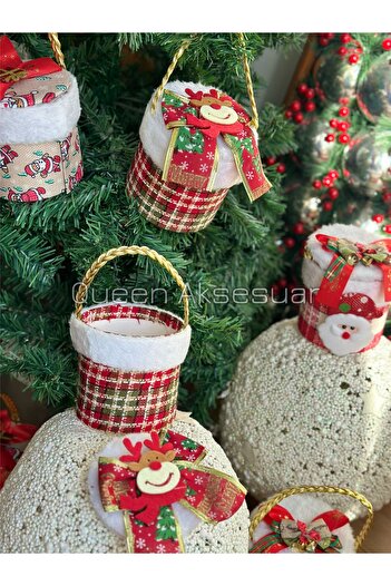 QUEEN AKSESUAR Luxury Christmas Cylinder Lid Gift Box Pine Tree Ornament with Hanger Furry Christmas Deer Plaid with Deer