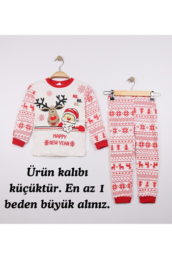 AyCaTa Happy New Year Christmas New Year Ethnic Patterned Red Deer Printed Children's Pajamas Suit 4 5 6 7 8 9 Years