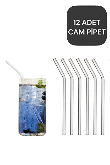 CocoVia (12 Pieces) Clear Glass Straw - Inclined Glass Straw