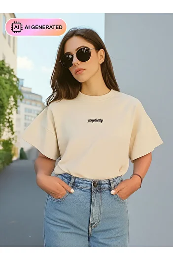 Benin Oversize Print Detailed Women's T-Shirt - Ecru - Benin