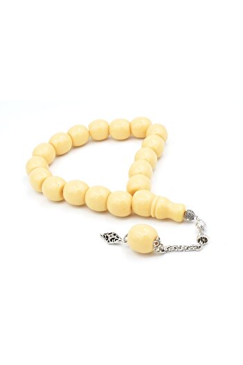 Murty99 Barrel Cut Beige Crimped Amber Efe Mascot Prayer Beads