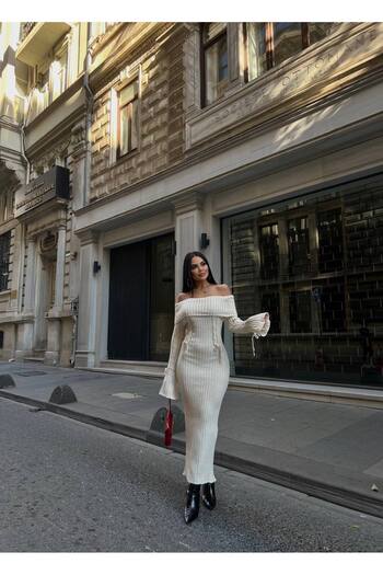 LB Laluna Butik Γυναικείο πλεκτό φόρεμα με μακρυμάνικο γιακά Madonna