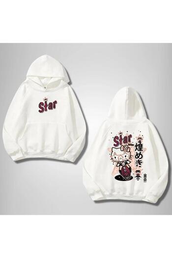 GOSSİP TEAM Φούτερ Hello Star εμπρός και πίσω με στάμπα με λευκή κουκούλα