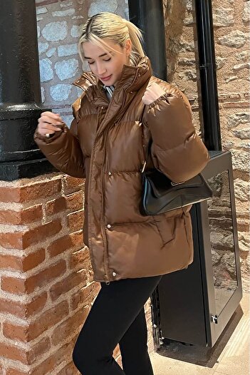 Madmext Brown Basic Oversize Women's Puffer Coat Mg1582