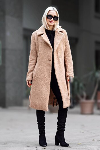 Madmext Camel Lined Boucle Women's Coat MG1970