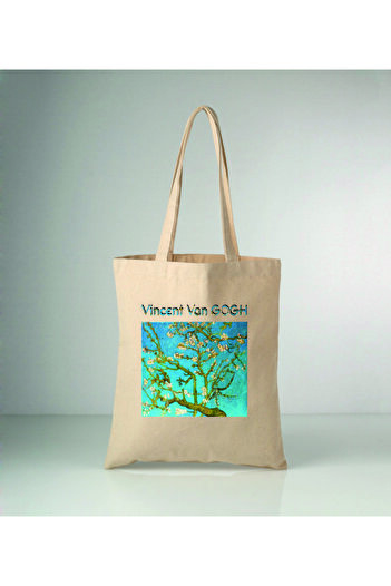 MODA Van Gogh Raw Cloth Bag with Almond Flowers Print 35X40 cm