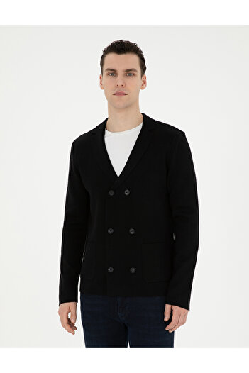 Pierre Cardin Siyah Slim Fit Yün Karışımlı Düğmeli Triko Hırka 50278079-VR046