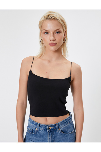 Koton Cotton Crop Tank Top - Vékony pánttal és bordázott