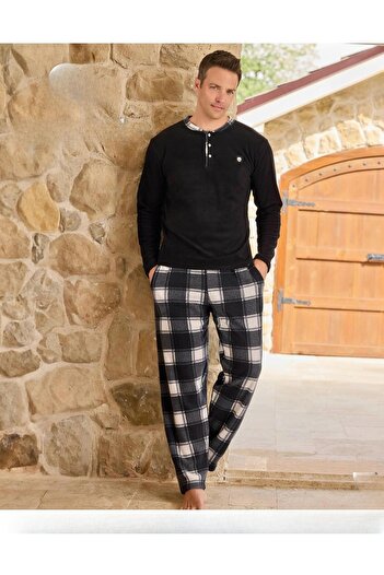 Pijamoni Чоловічий піжамний комплект з коміром на ґудзиках, зимовий, з флісу, 6100/12 - 1 шт.