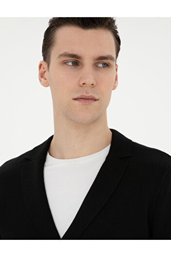 Pierre Cardin Siyah Slim Fit Yün Karışımlı Düğmeli Triko Hırka 50278079-VR046