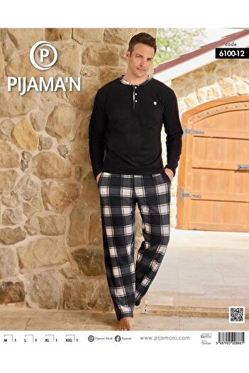 Pijamoni Чоловічий піжамний комплект з коміром на ґудзиках, зимовий, з флісу, 6100/12 - 1 шт.