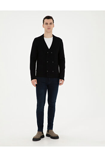 Pierre Cardin Siyah Slim Fit Yün Karışımlı Düğmeli Triko Hırka 50278079-VR046