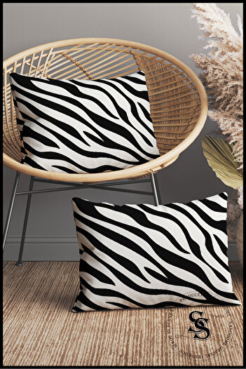 SasoHome Home Sweet Home and Zebra Patterned 2-Piece Rectangular Throw Pillow Cover