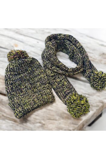 BEBEĞİME ÇORAP Hat Single Pompom Scarf-Beanie Set -Children's Scarf-Beanie Set