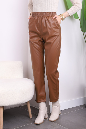 İmajButik Taba Cepli Deri Pantolon