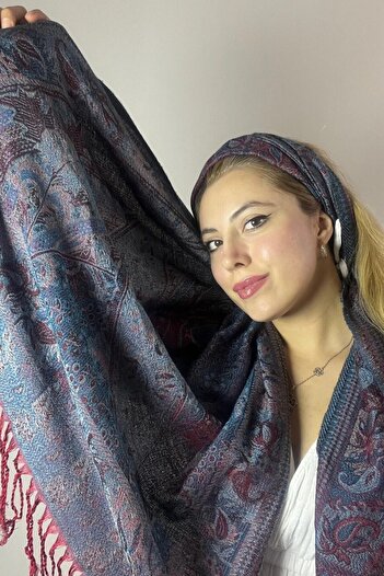 Çeşme Home Burgundy Pashmina Shawl Scarf - Cashmere and Silk Mix, Original