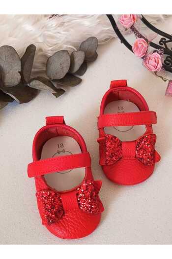 MİNİBİRİ Red Baby Girl Shoes First Step Babet