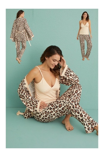 Mihra Thermal Leopard Print 3-Piece Pajama Set