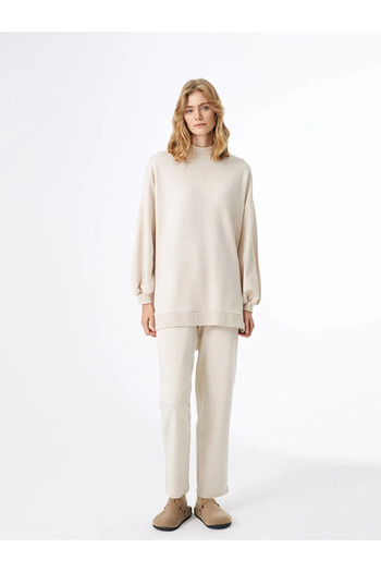 LC Waikiki Lcw Dream Beige Stand Collar Solid Long Sleeve Women's Sleepwear Top