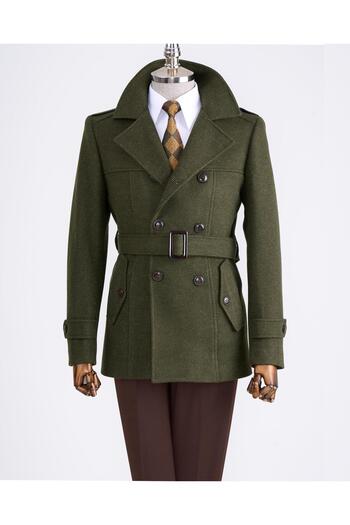 TerziAdemAltun Italian Style Men's Short Cashew Trench Coat Coat Khaki T6970