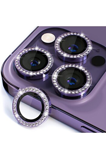 EDELFU Camera Protector Stone and Metal Lens Protector Deep Purple Lens for iPhone 14 Pro Max / 14 Pro