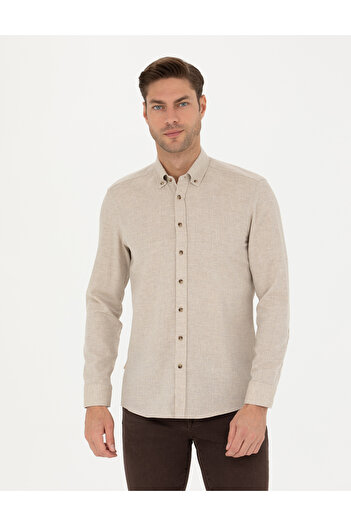 Pierre Cardin Beige Slim Fit Long Sleeve Shirt 50280214-Vr011