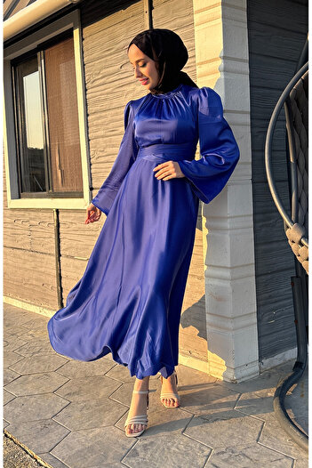 sefamerve Zara Satin Evening Dress with Gathered Front 5514-07 Saks