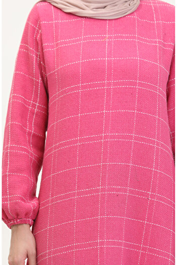sefamerve Tuvit Kareli Elbise 0531-03 Pembe