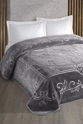 Kristal Double Anthracite Blanket - Crown Crystal Emboss