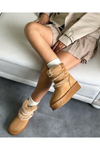 shopcolic 133 Uggcı 2 Tokalı Içi Tüylü Kalın Taban Kadın Bot