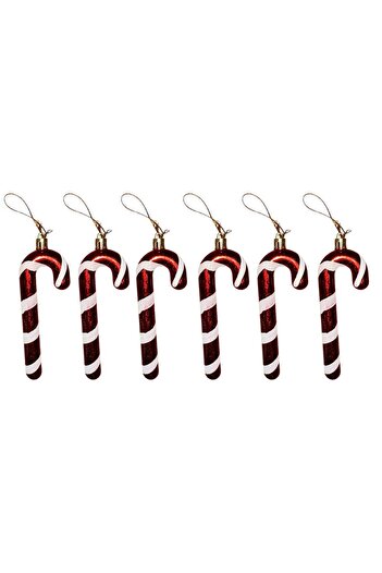 Kuzey Vip Deluxe - 6 Pcs Bright Blackhead Red Christmas Tree Ornaments, 13 cm Walking Stick Ornament