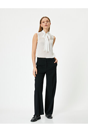 Koton Stone Printed Sleeveless Blouse - Scarf Collar, Window Detail