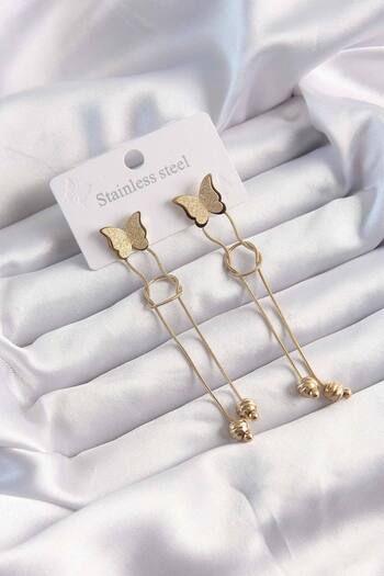 Skygo Gold Colored 316L Steel Dangle Butterfly Earrings - Tj-Bkp9496