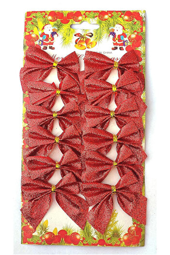 Patladı Gitti Christmas Pine Tree Ornament 12 Pieces Red Glitter Bow