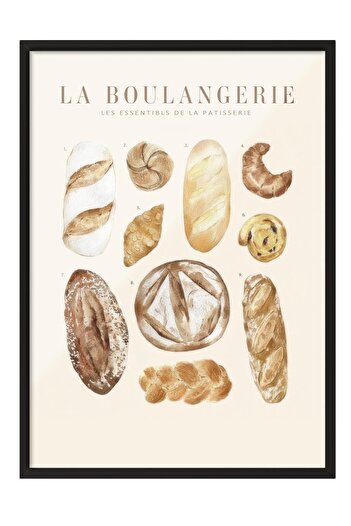 Postifull La Boulangerie No1 Framed Painting, Black Frame and Poster, Wall Painting Comfort Series No:108562