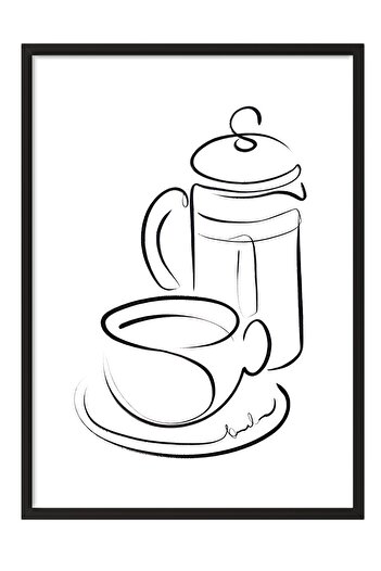 Postifull Coffee Line Art Framed Painting, Black Frame and Poster, Wall Painting Comfort Series No:108559