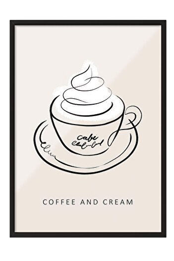 Postifull Coffee and Cream Framed Painting, Black Frame and Poster, Wall Painting Comfort Series No:108556