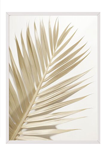 Postifull Gold Palm Framed Painting, White Frame and Poster, Vertical Wall Painting Comfort Series No:108378