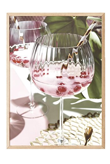 Postifull Pink Drink Framed Painting, Wooden Frame and Poster, Vertical Wall Painting Comfort Series No:108377