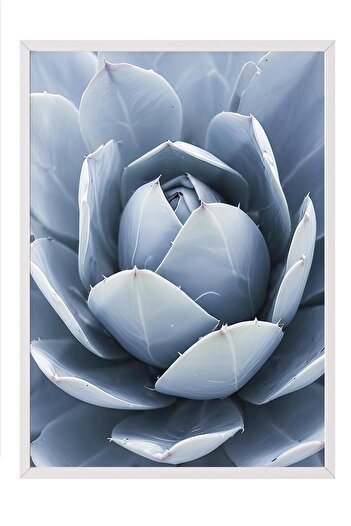 Postifull Blue Cactus Framed Painting, White Frame and Poster, Vertical Wall Painting Comfort Series No:108376