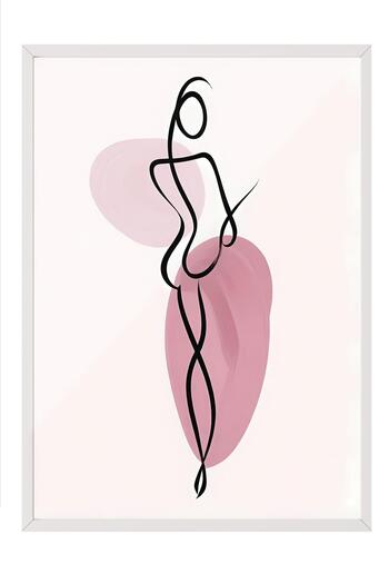 Postifull Line Shape Framed Painting, White Frame and Poster, Vertical Wall Painting Comfort Series No:108488