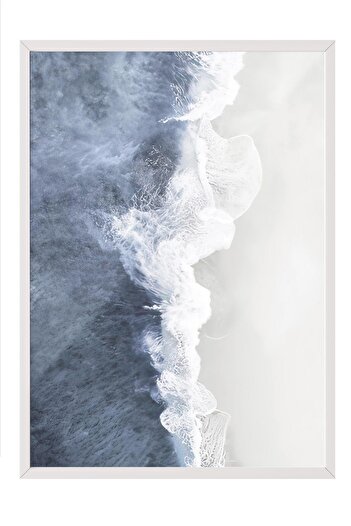 Postifull Wave Crush Framed Painting, White Frame and Poster, Vertical Wall Painting Comfort Series No:108375