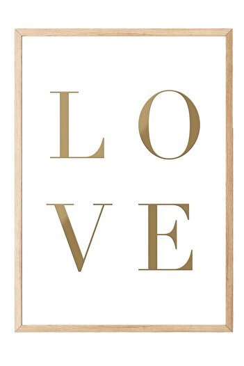 Postifull Gold Love Framed Painting, Wooden Frame and Poster, Vertical Wall Painting Comfort Series No:108381