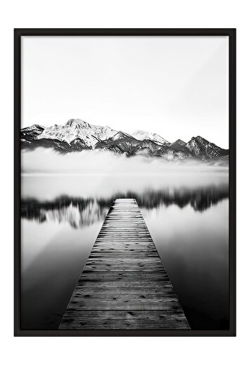 Postifull Jetty on the Lake Framed Painting, Black Frame and Poster, Wall Painting Comfort Series No:108385