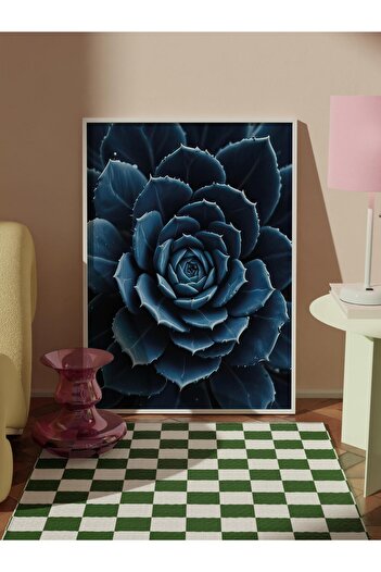 Postifull Blue Flower Cactus Framed Painting, White Frame and Poster, Wall Painting Comfort Series No:108372